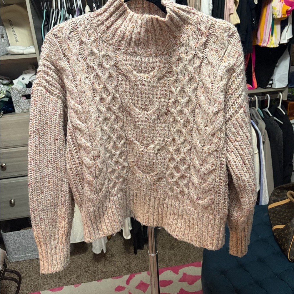 Express Pink Cable Knit Turtleneck Sweater